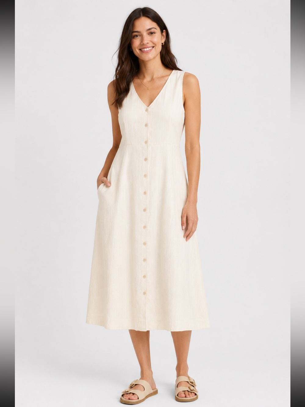 Universal Thread Linen Blend Button-Front Dress